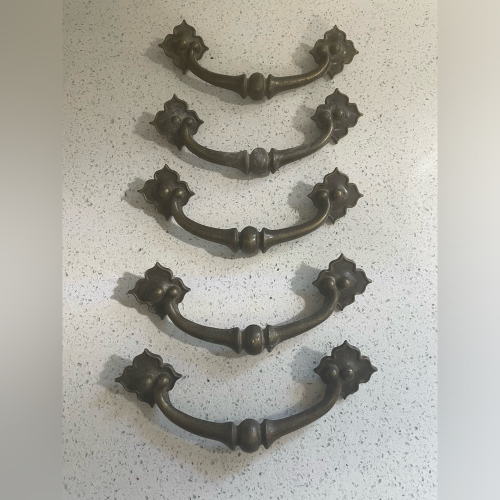 4 1/4” vintage pulls / handles - 5 total (does not come with hardware)